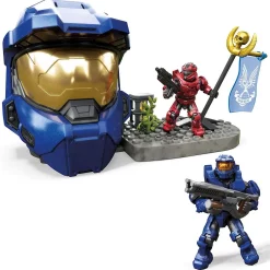Outlet 😉 Halo Blue Spartan Helmet Capture the Flag Set [Spartan Mark VI & Spartan Trailblazer Micro Figures!] 🧨